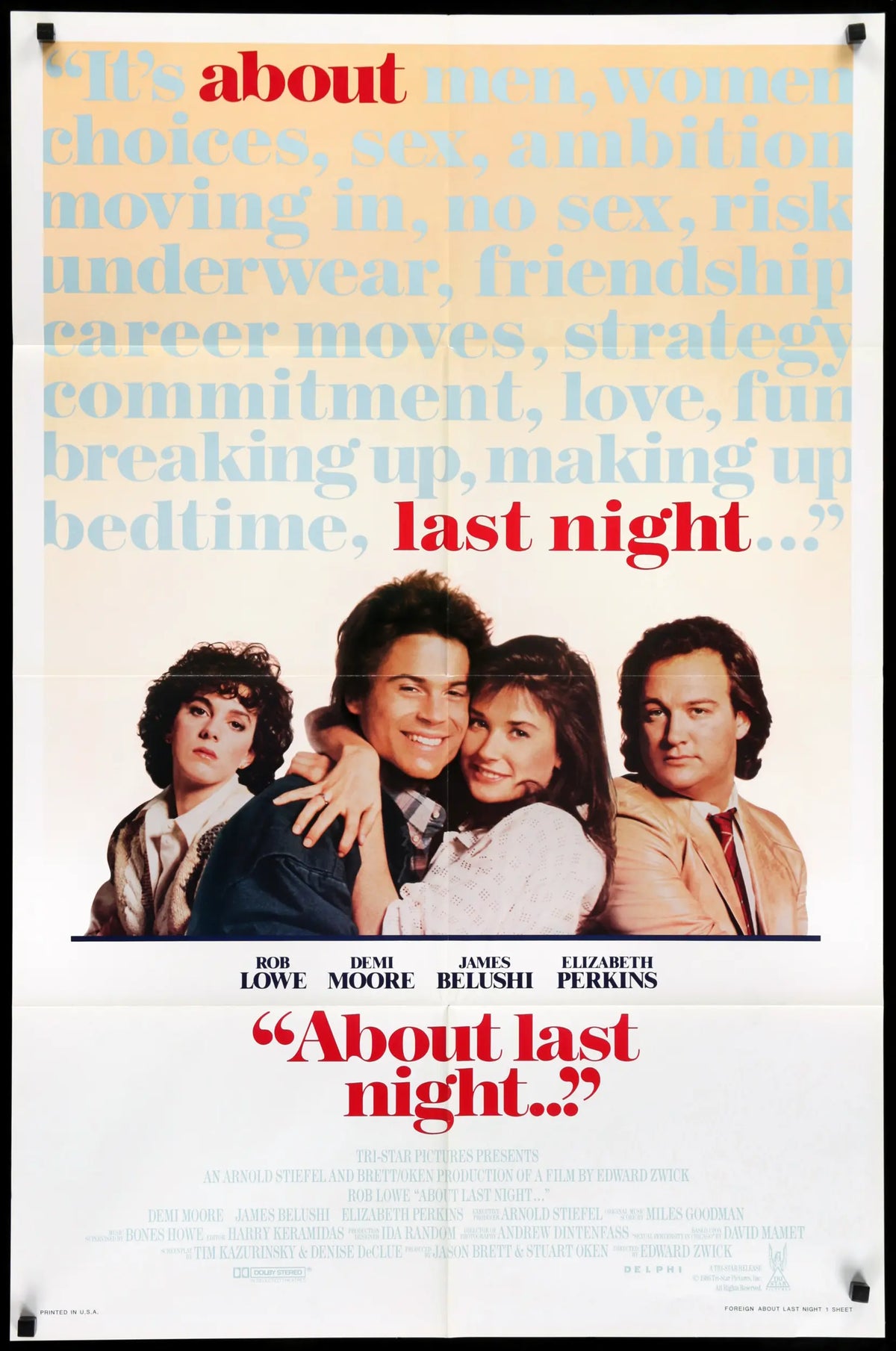 About Last Night (1986) original movie poster for sale at Original Film Art - Vintage Movie Posters