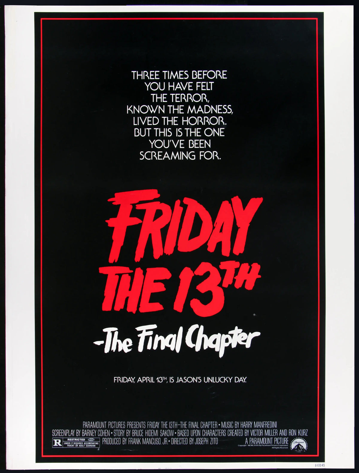 Friday the 13th: The Final Chapter (1984) original movie poster for sale at Original Film Art