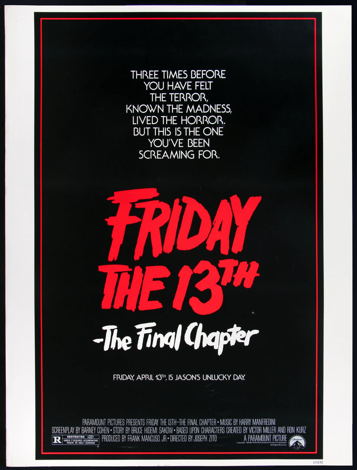 Friday the 13th: The Final Chapter (1984) original movie poster for sale at Original Film Art - Vintage Movie Posters