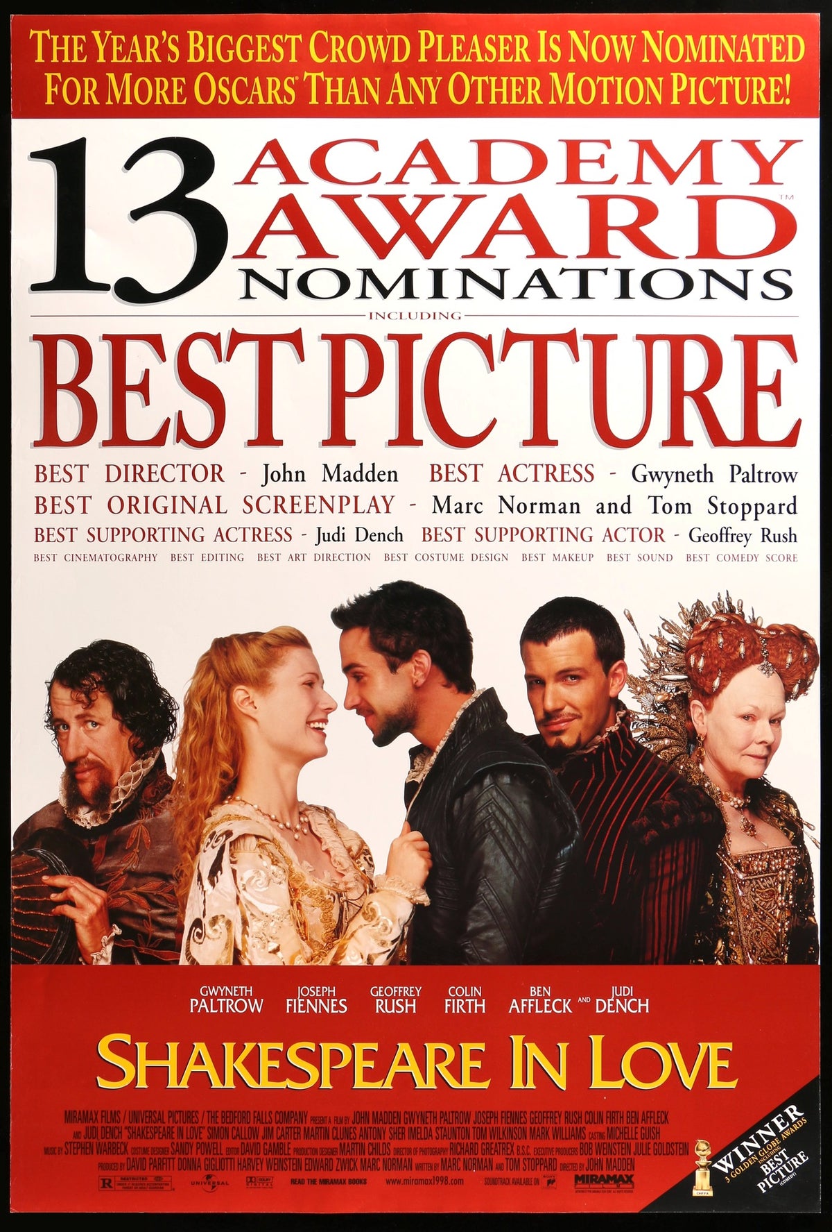 Shakespeare in Love (1998) original movie poster for sale at Original Film Art - Vintage Movie Posters
