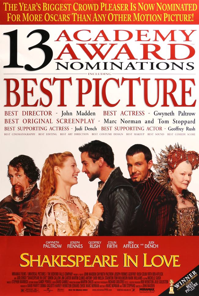 Shakespeare in Love (1998) original movie poster for sale at Original Film Art - Vintage Movie Posters