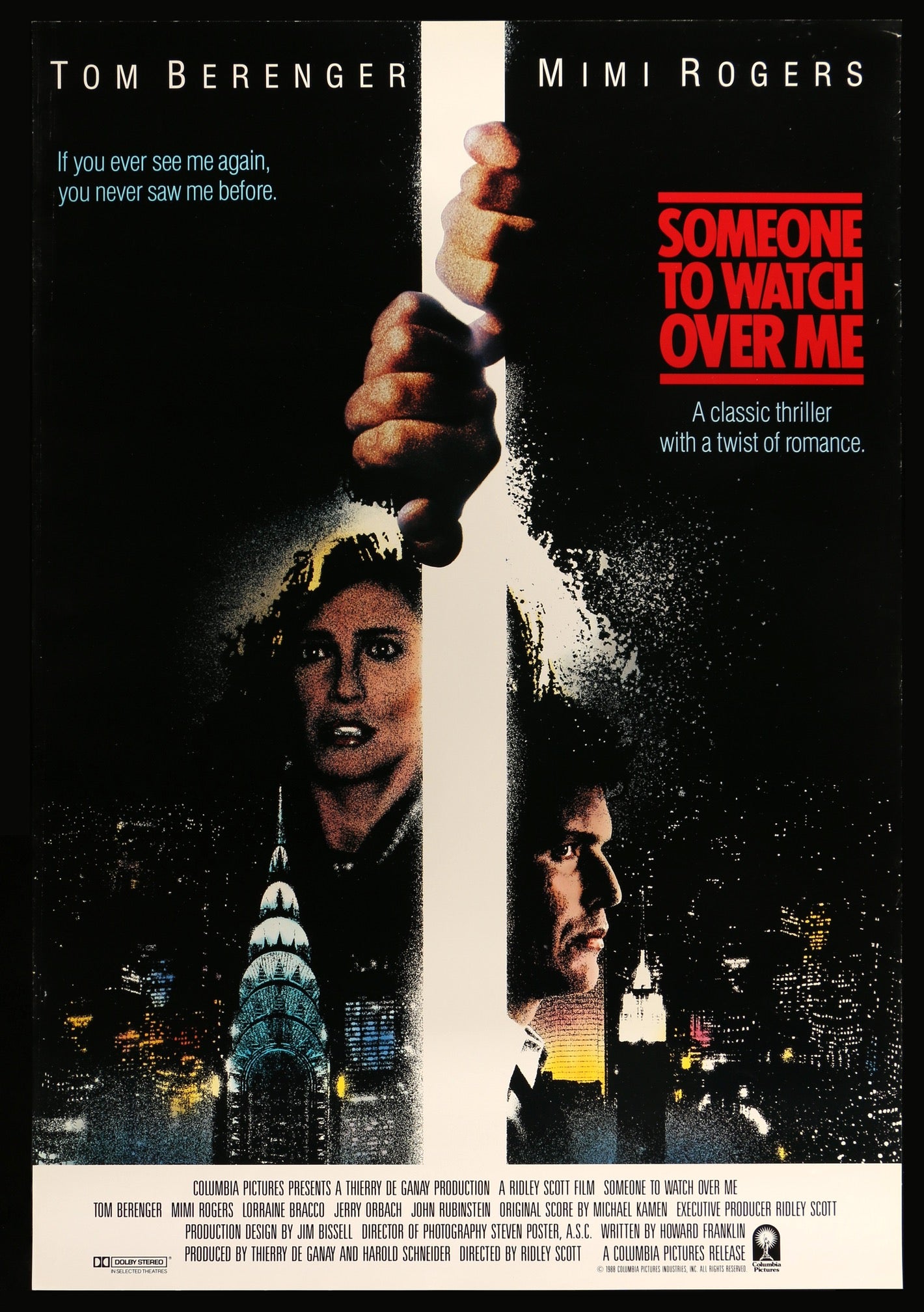 Someone to Watch Over Me (1987) original movie poster for sale at Original Film Art - Vintage Movie Posters