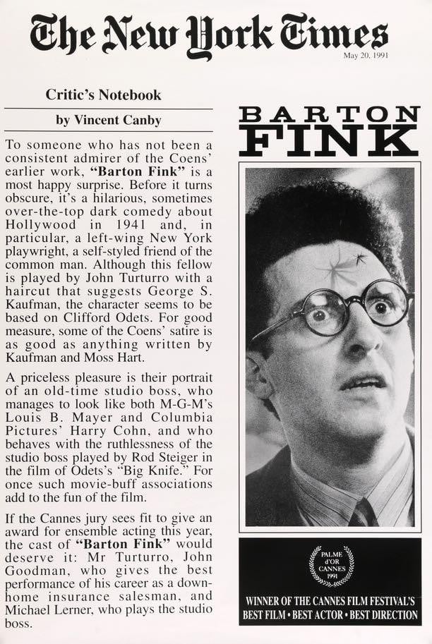 Barton Fink (1991) original movie poster for sale at Original Film Art - Vintage Movie Posters