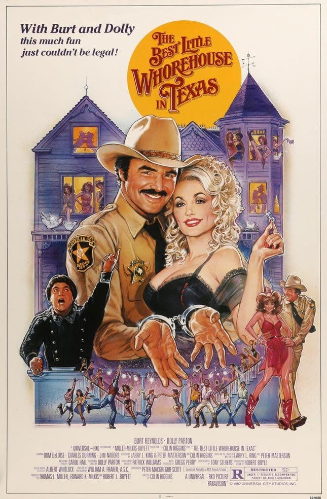 Best Little Whorehouse in Texas (1982) original movie poster for sale at Original Film Art - Vintage Movie Posters