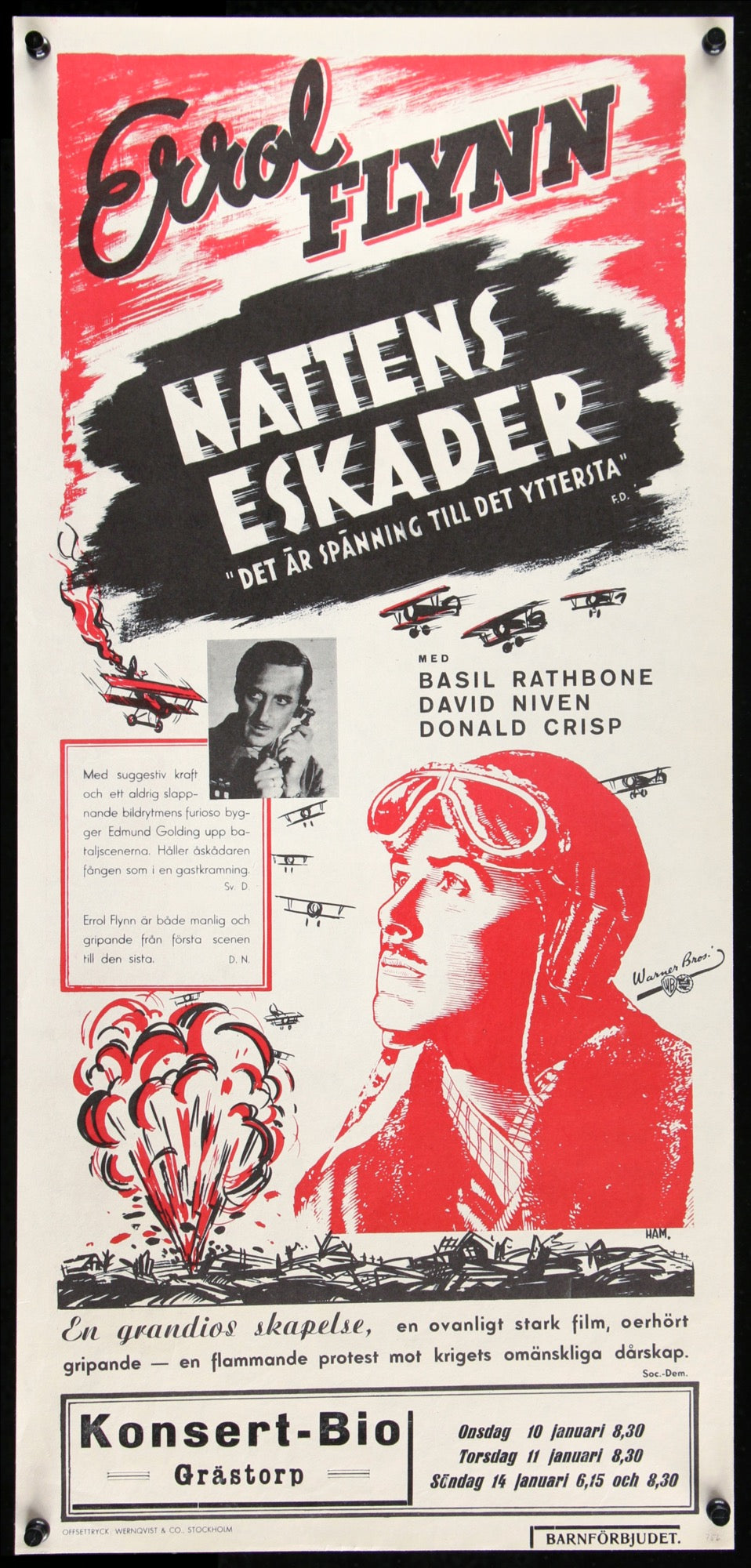 The Dawn Patrol (1938) Original Swedish Stolpe Movie Poster