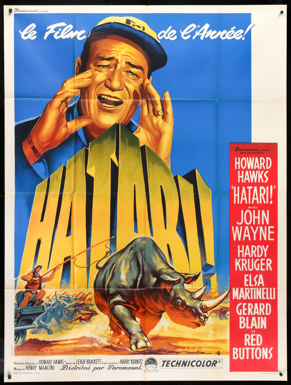 ポスター vintage 60's poster Hatari! (1962) Original French Grande Movie Poster