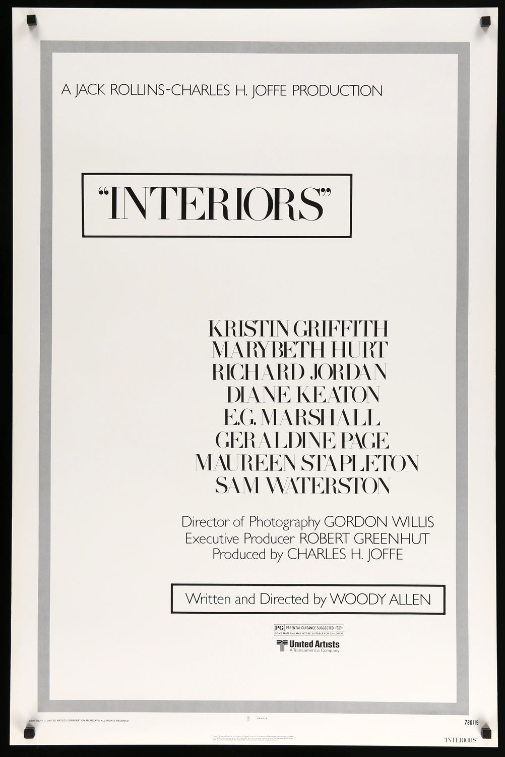 Interiors (1978) original movie poster for sale at Original Film Art