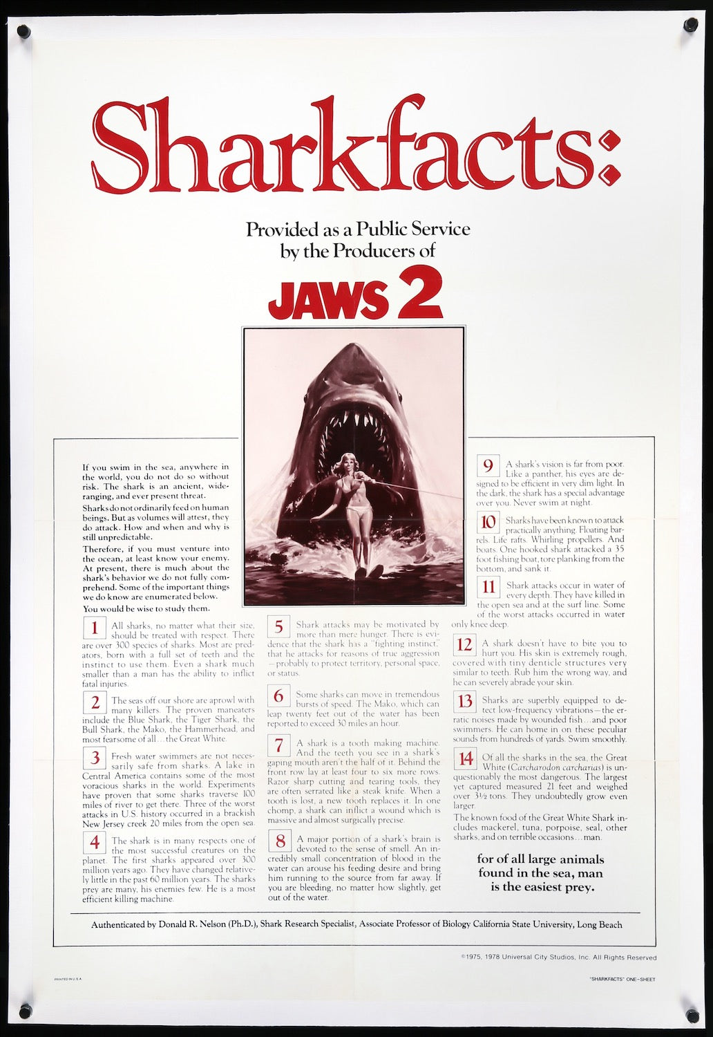 Jaws 2 (1978) Original "Sharkfacts" One-Sheet Movie Poster - Original