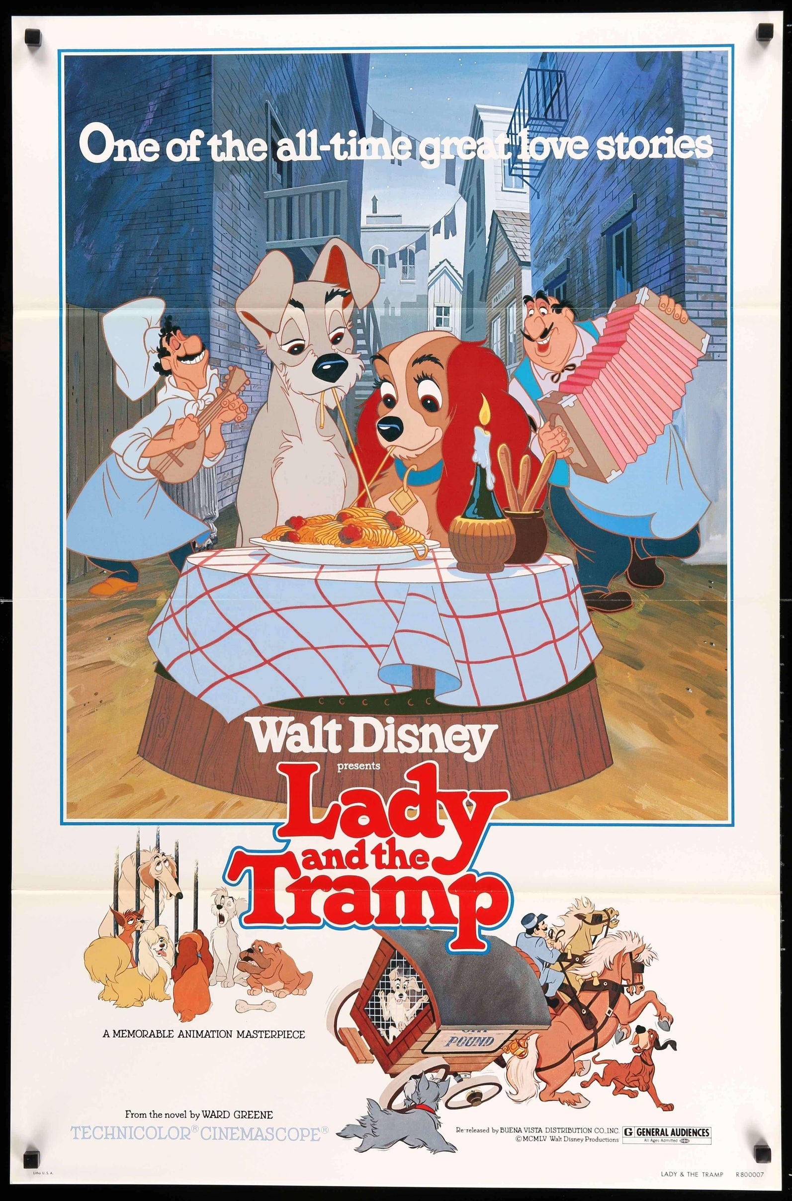 Lady and the Tramp (1955) Original R80 One-Sheet Movie Poster