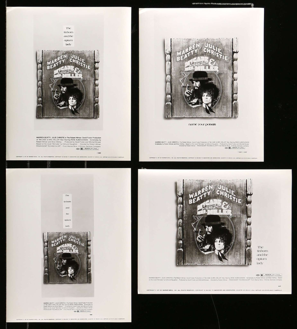 McCabe &amp; Mrs. Miller (1971) Movie Still Prints - Set of 4 original movie poster for sale at Original Film Art - Vintage Movie Posters