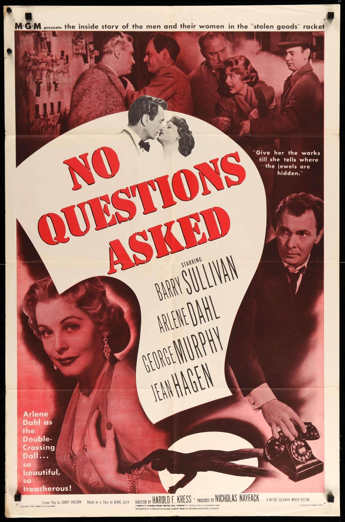 No Questions Asked (1951) original movie poster for sale at Original Film Art