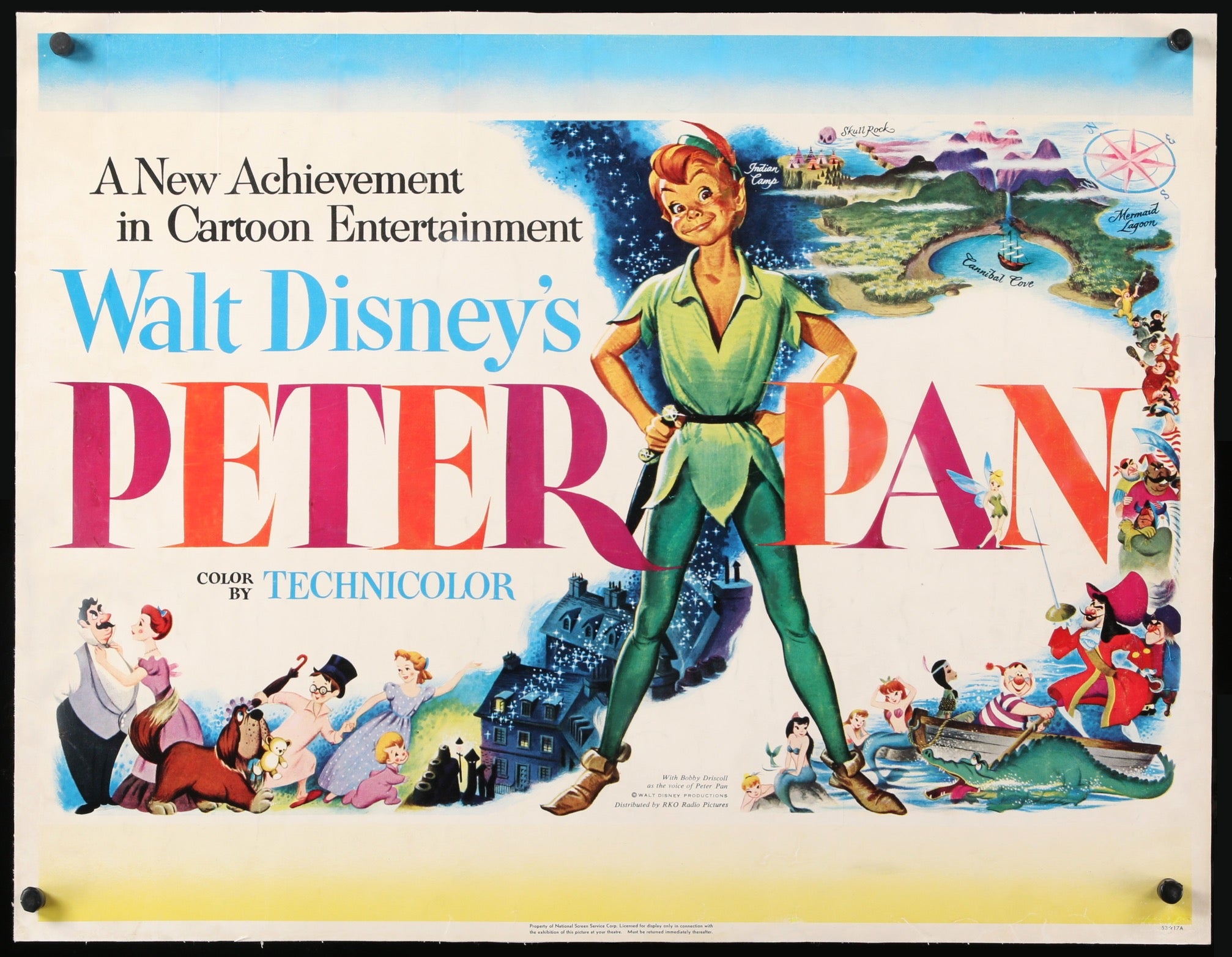 Peter Pan 1953 Poster original de la pelicula de media hoja Original Film Art Vintage Movie Posters