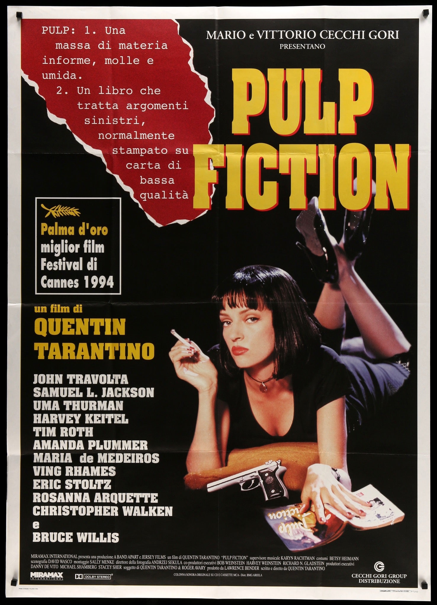 Pulp Fiction (1994) Original Italian 2 Fogli Movie Poster - Original Film  Art - Vintage Movie Posters