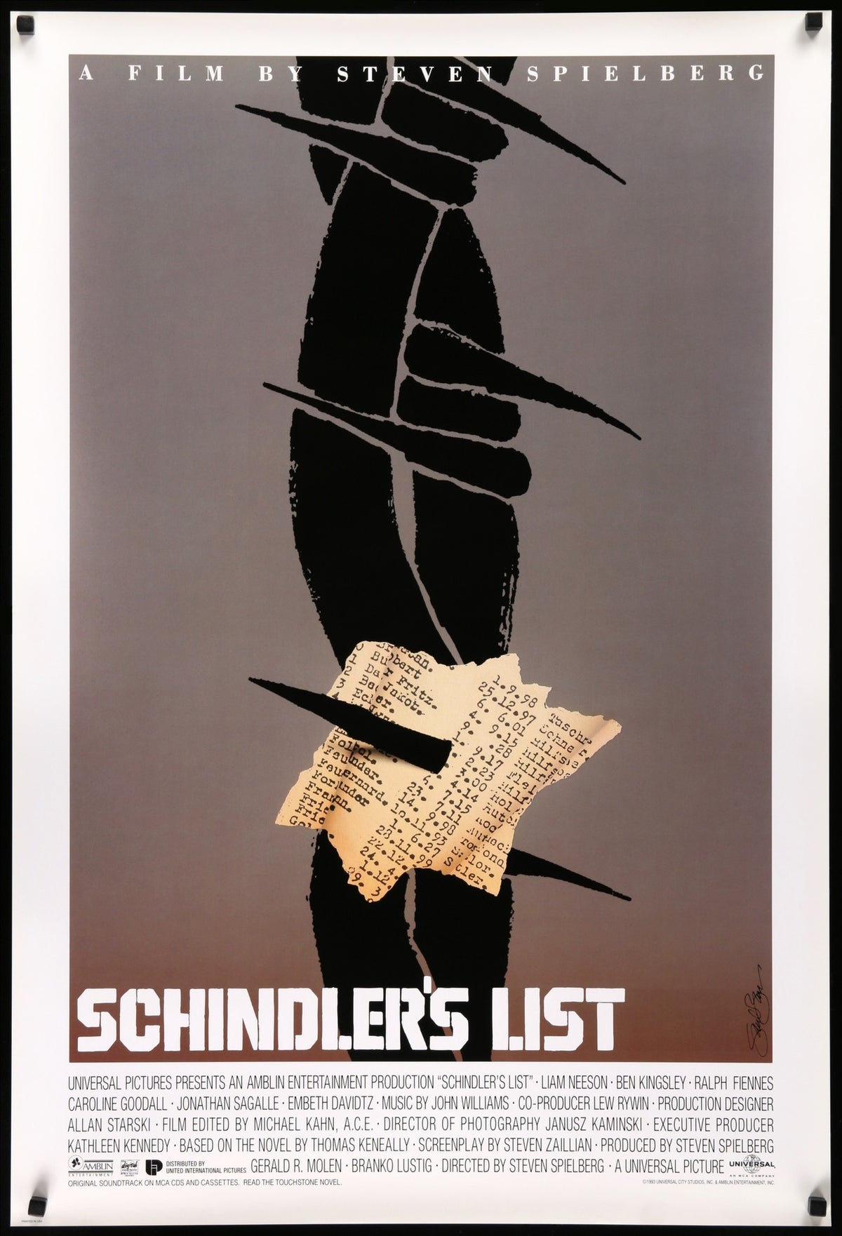 Schindler&#39;s List (1993) original movie poster for sale at Original Film Art