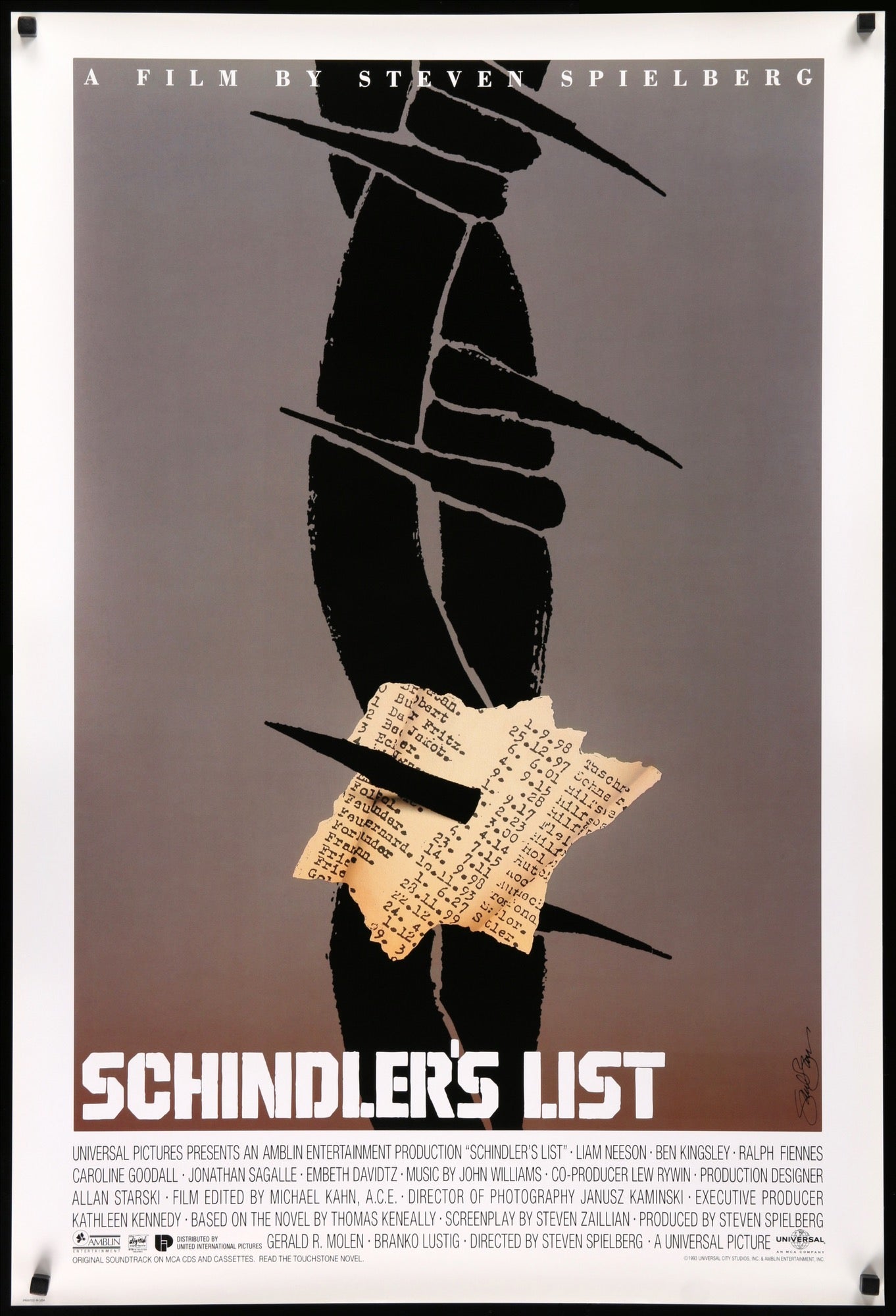 Schindler's List (1993) original movie poster for sale at Original Film Art