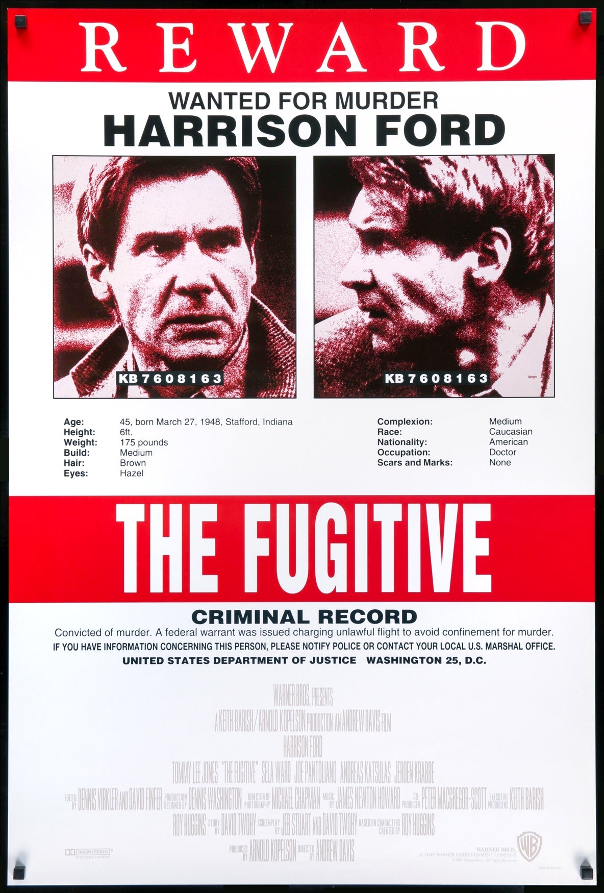 Fugitive (1993) original movie poster for sale at Original Film Art - Vintage Movie Posters